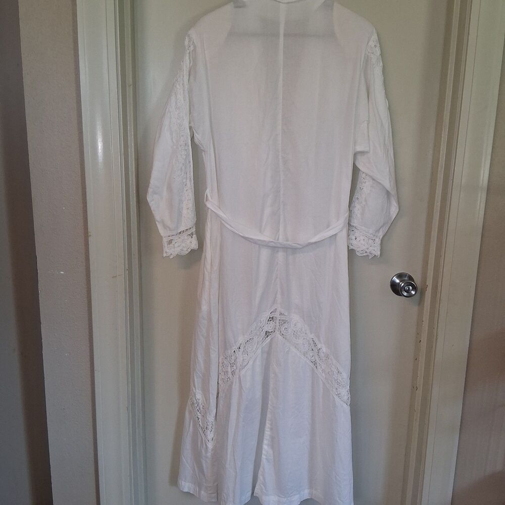 Vintage Victoria Secret Gold Label Cotton Battenburg Lace Maxi Robe White PS - Picture 7 of 12